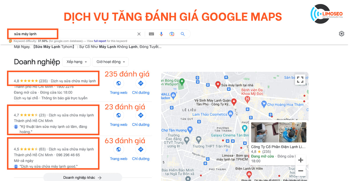 dịch vụ tăng đánh giá google map