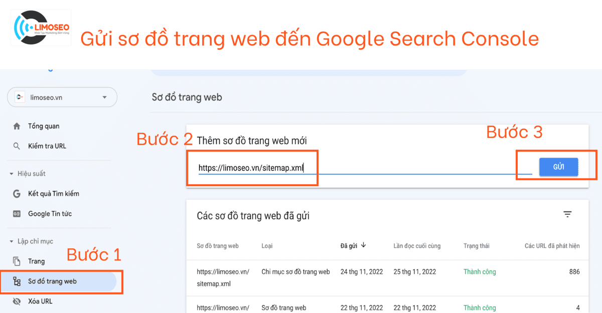 Gửi sơ đồ trang web đến Google Search Console