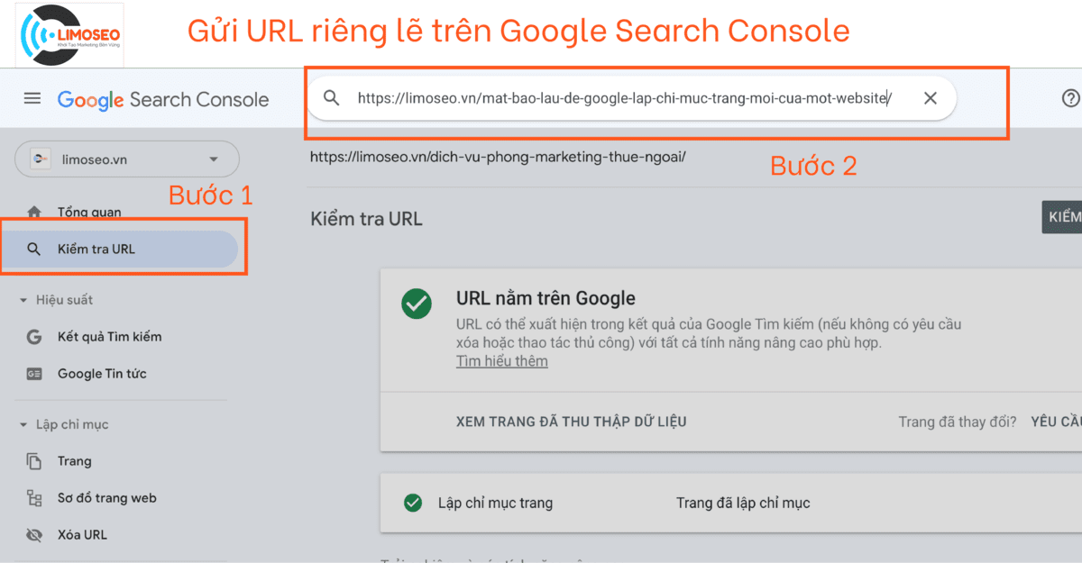 Gửi các URL riêng lẽ trên Google Search Console