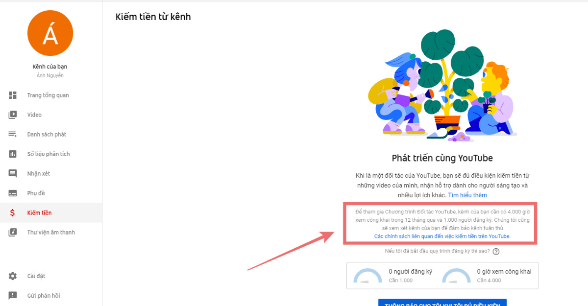 Cách bật kiếm tiền trên Youtube