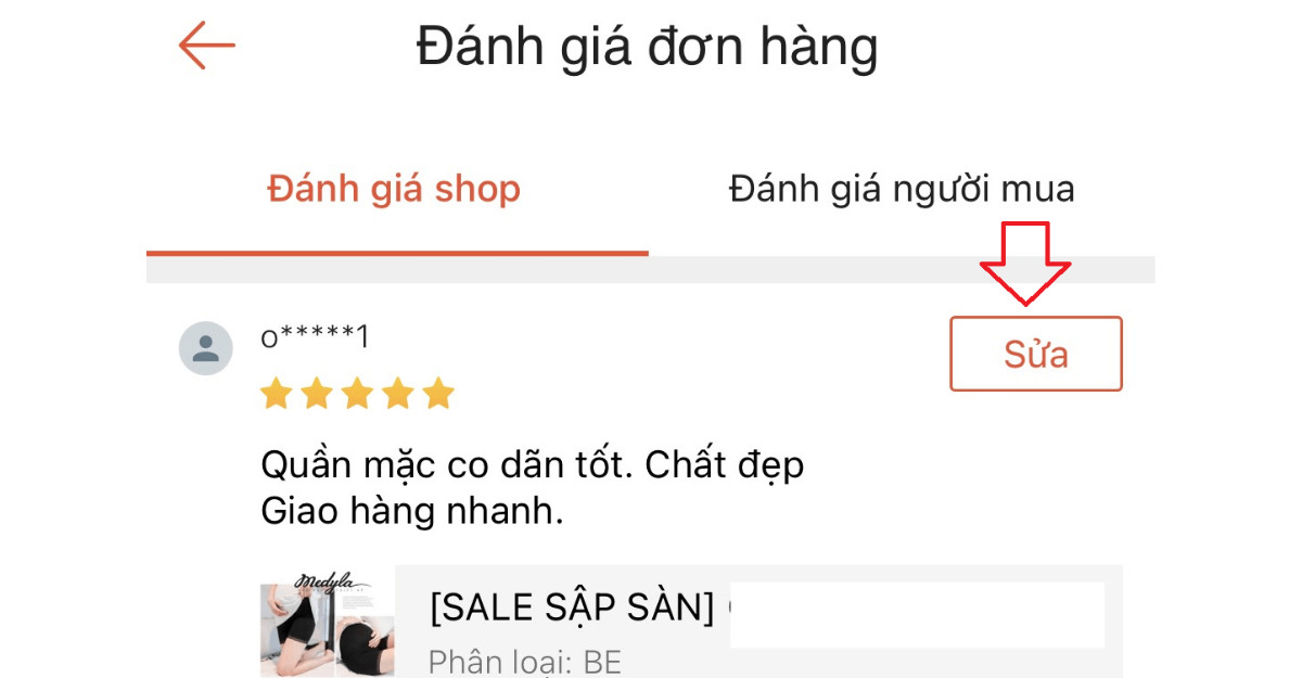 Cách sửa đánh giá trên Shopee