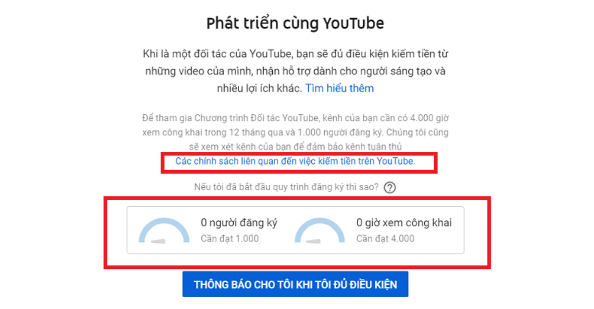 Điều kiện bật kiếm tiền Youtube