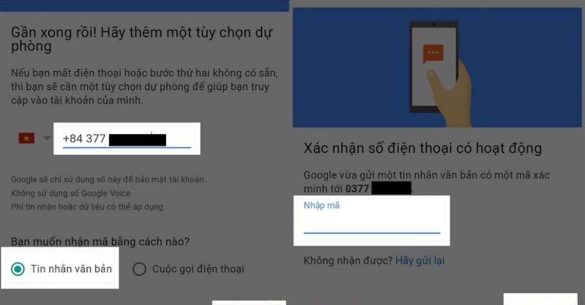 Kích hoạt xác minh 2 bước