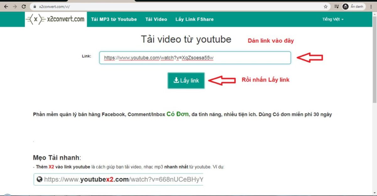 Sử dụng trang web x2convert.com để tải video về máy
