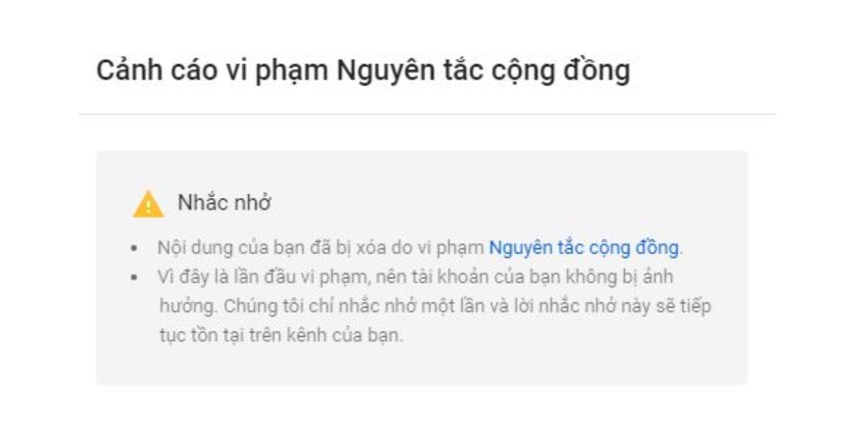 Thông báo vi phạm nguyên tắc cộng đồng youtube