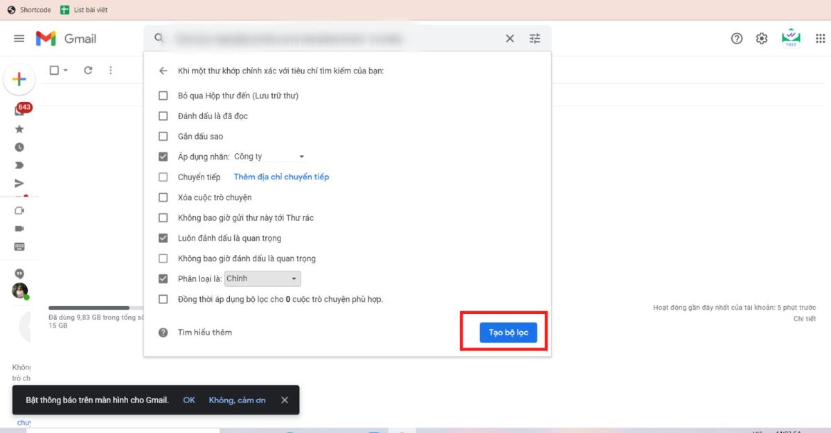 Cách tạo bộ lọc Gmail