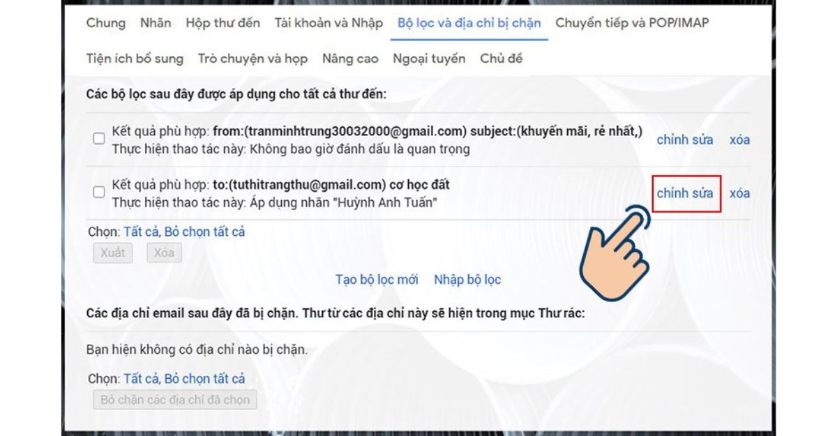 Chỉnh sửa và xóa bộ lọc