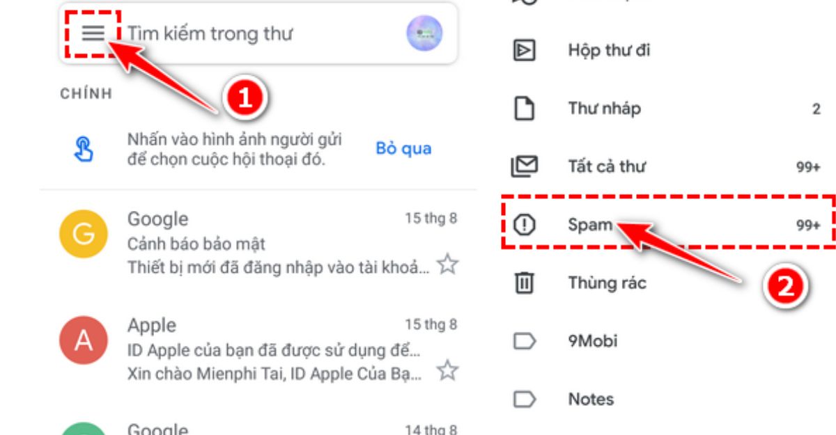 Di chuyển thư rác vào hộp thư đến trong Gmail của bạn