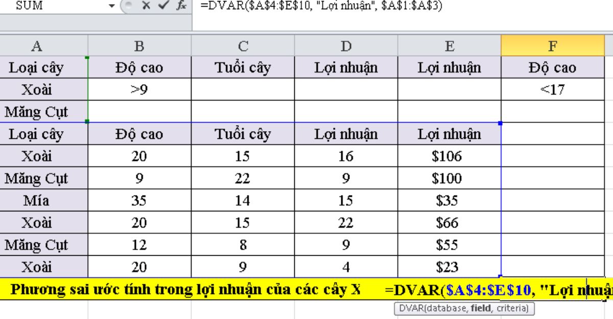 Hướng dẫn cách sử dụng hàm dvar trong excel Limoseo