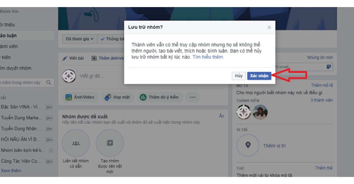 Cách lưu trữ nhóm facebook bằng laptop