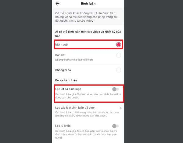 cách mở bình luận Tiktok