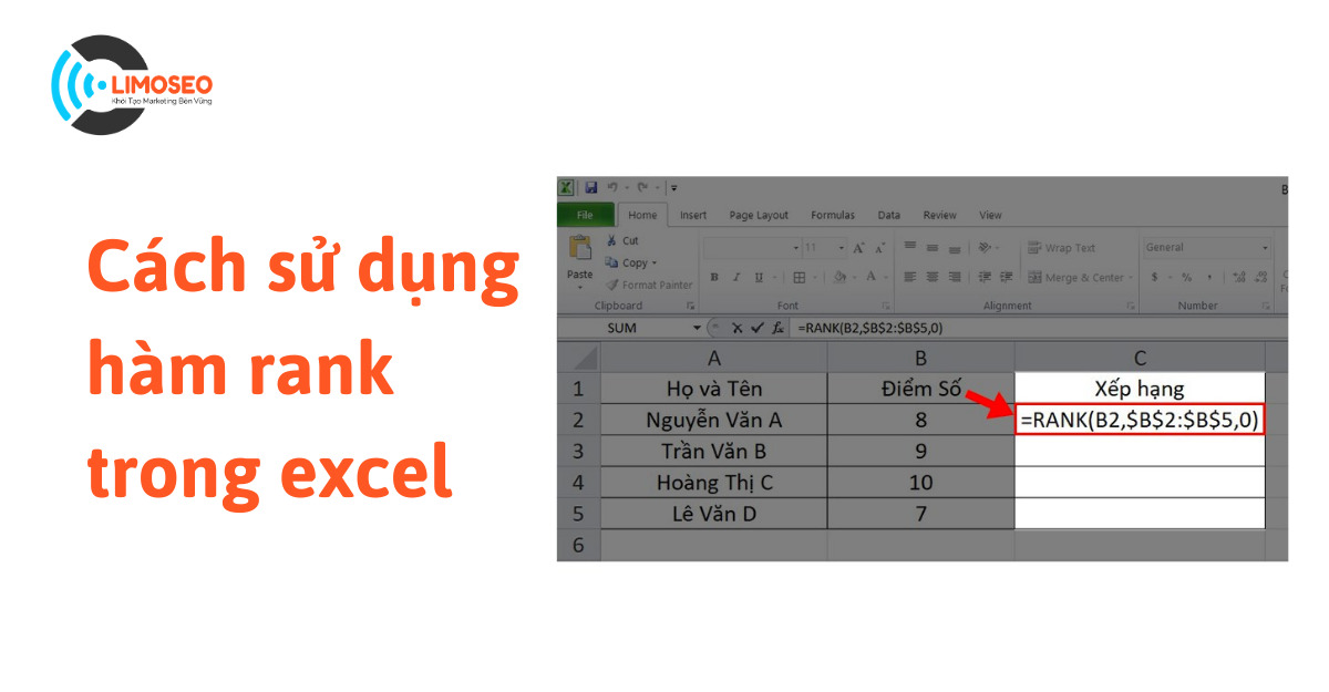 Hướng Dẫn Cách Sử Dụng Hàm Rank Trong Excel Chi Tiết 9986