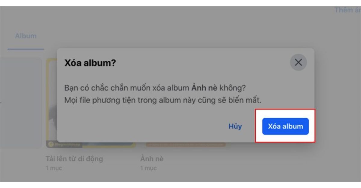Cách xóa album ảnh đã đăng từ máy tính