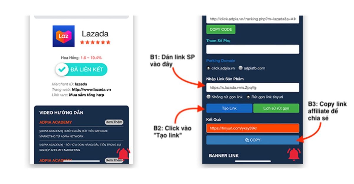 Đăng ký tiếp thị liên kết lazada