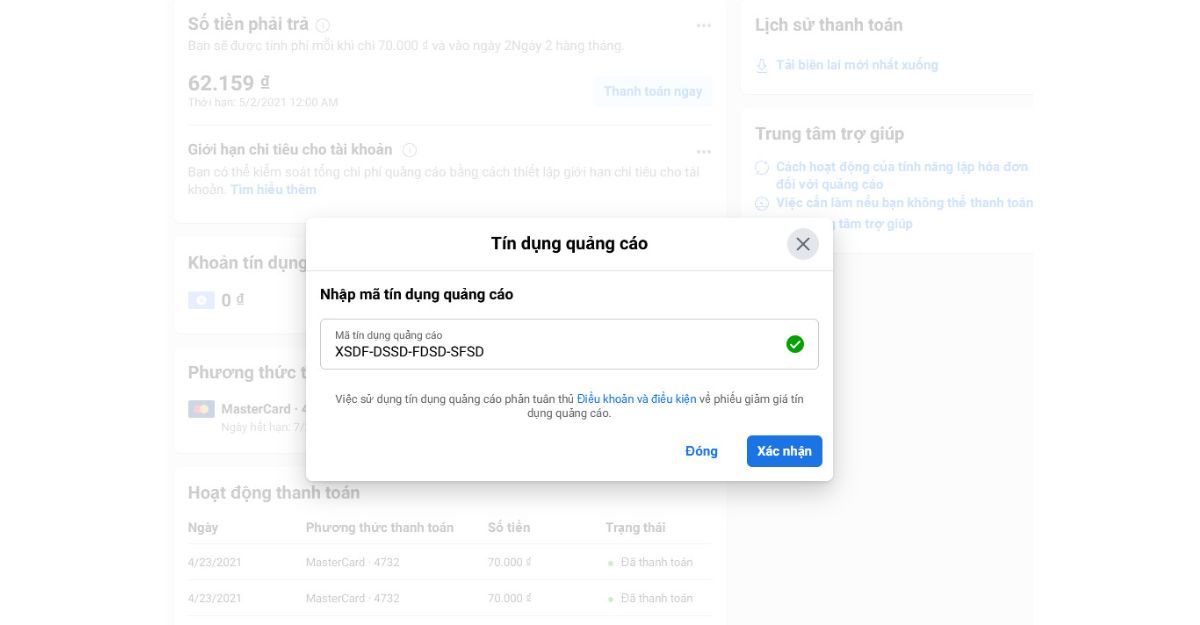 Mã tín dụng quảng cáo facebook là gì?