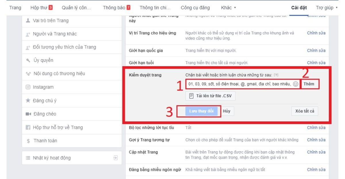 Quản lý phản hồi trên fanpage