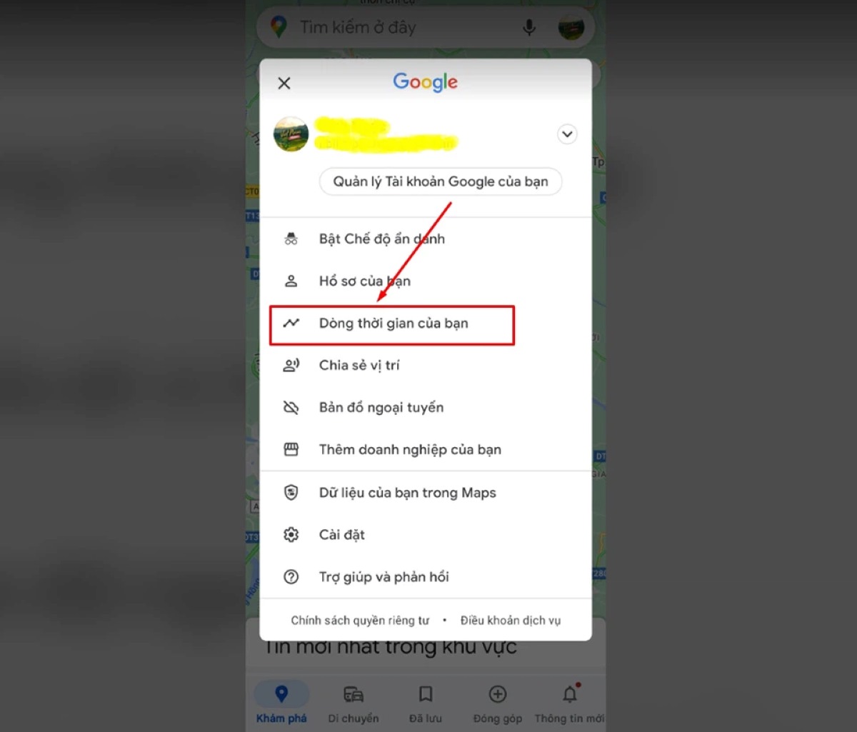 Cách bật Google Maps Timeline - Bước 2