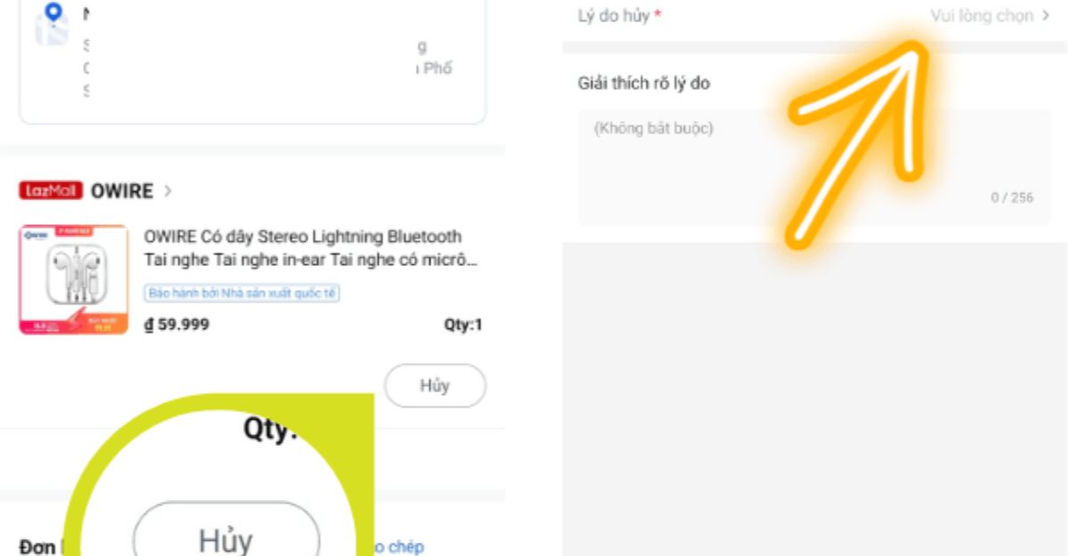 Cách hủy đơn hàng trên Lazada