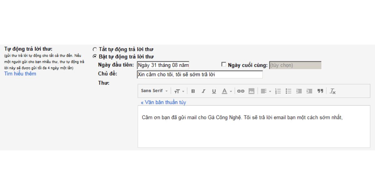 Các bước triển khai email tự động