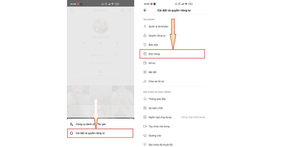 cách hủy đơn hàng trên TikTok