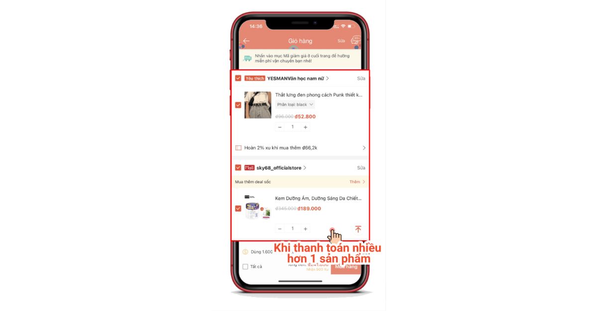 Hướng dẫn cách đặt hàng trên shopee 2 sản phẩm khác nhau từ nhiều Shop