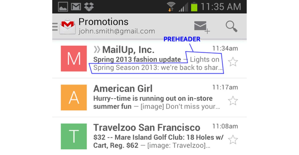 Kích thước của trường tiêu đề - Preheader email