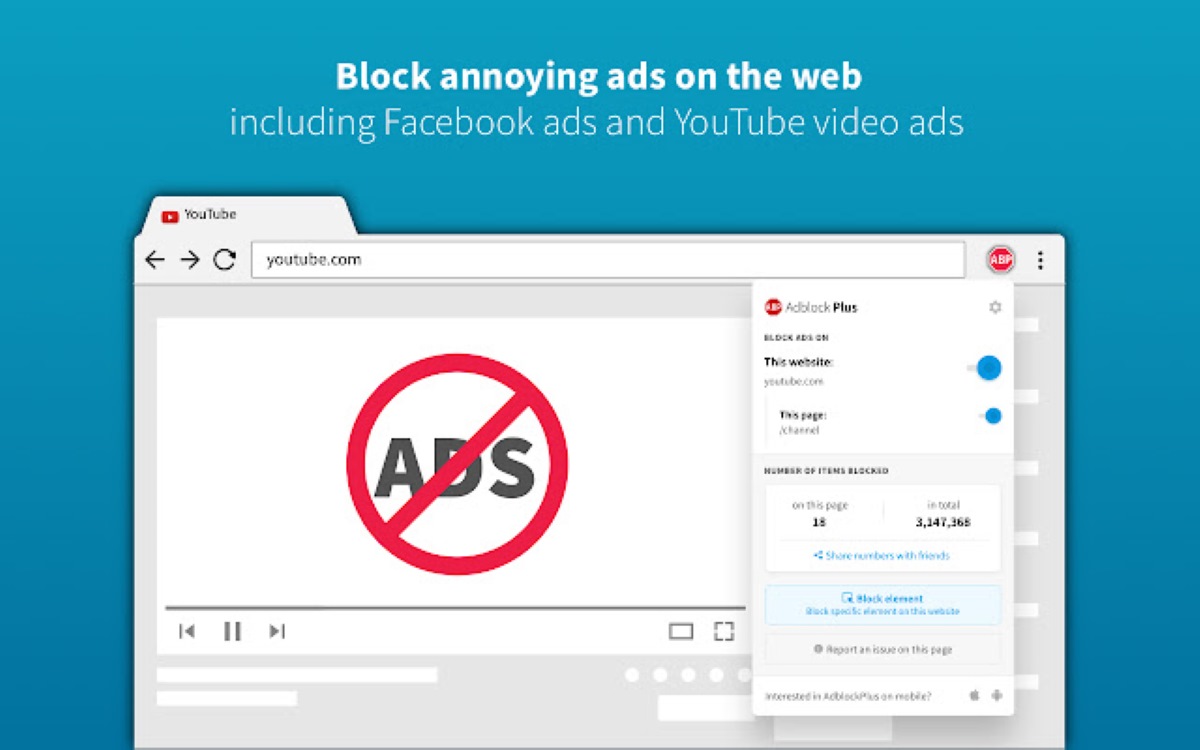 phần mềm chặn quảng cáo trên youtube AdBlock Plus