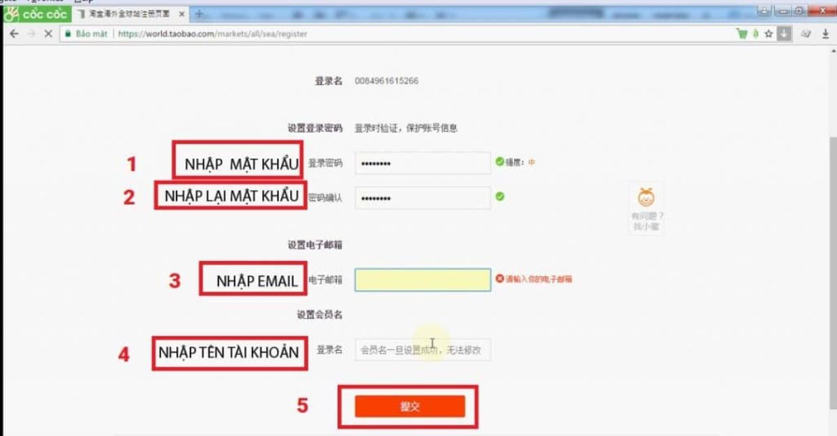 Các bước để đăng ký Taobao bằng gmail