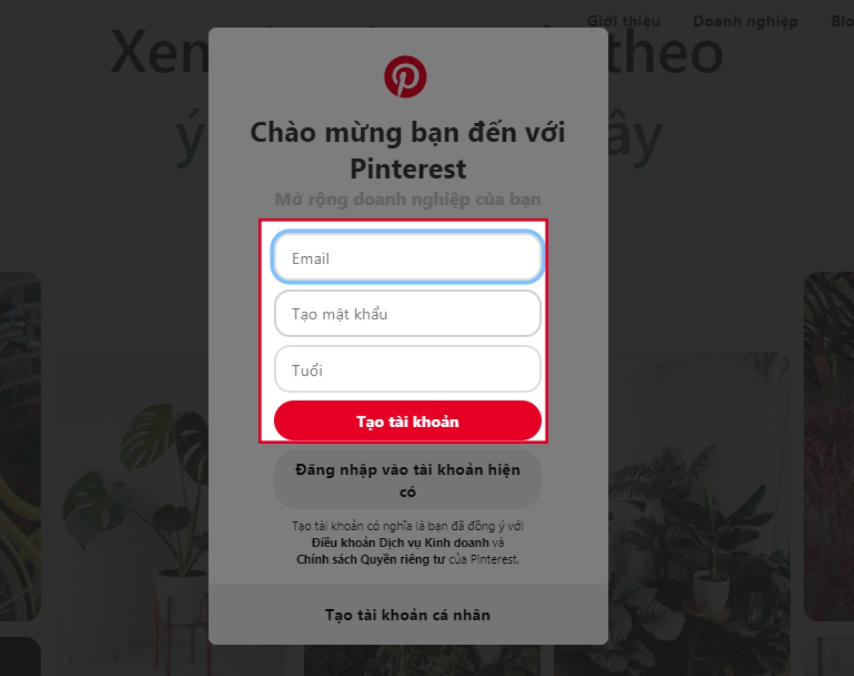 Các bước tạo tài khoản Pinterest bước 4