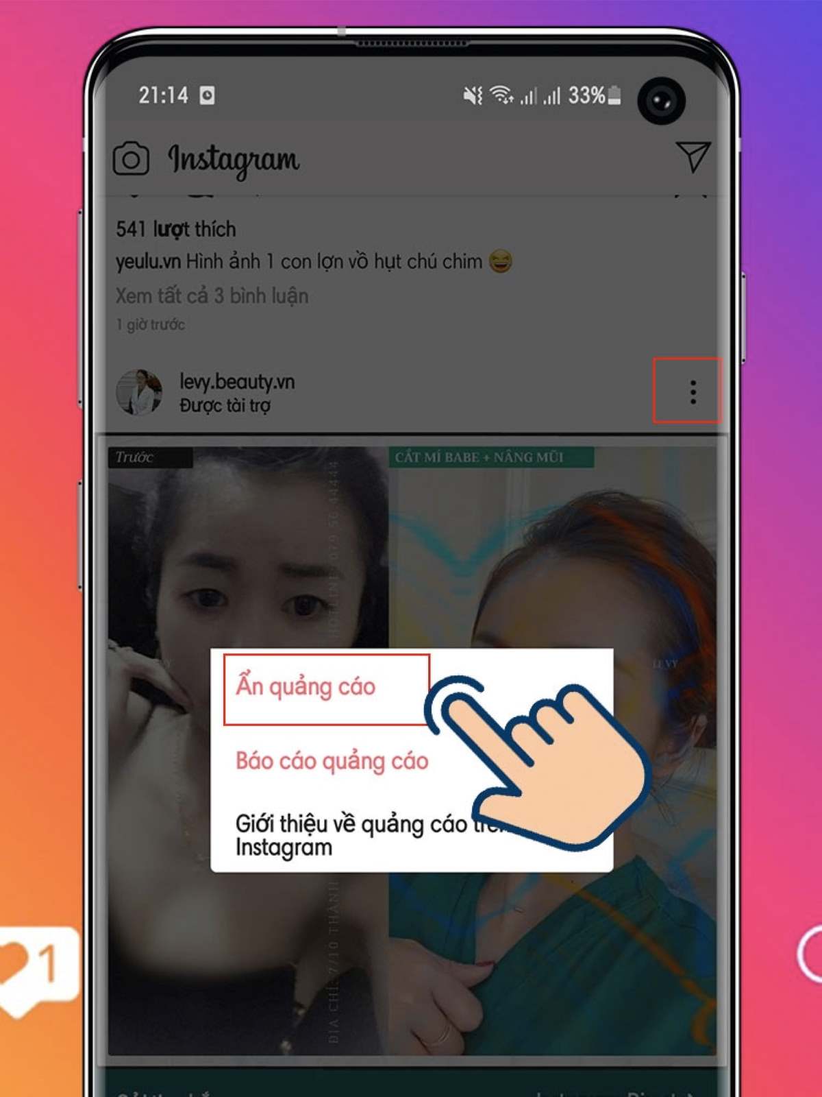 Cách chặn quảng cáo trên Instagram trực tiếp từ Trang chủ (News Feed) bước 1