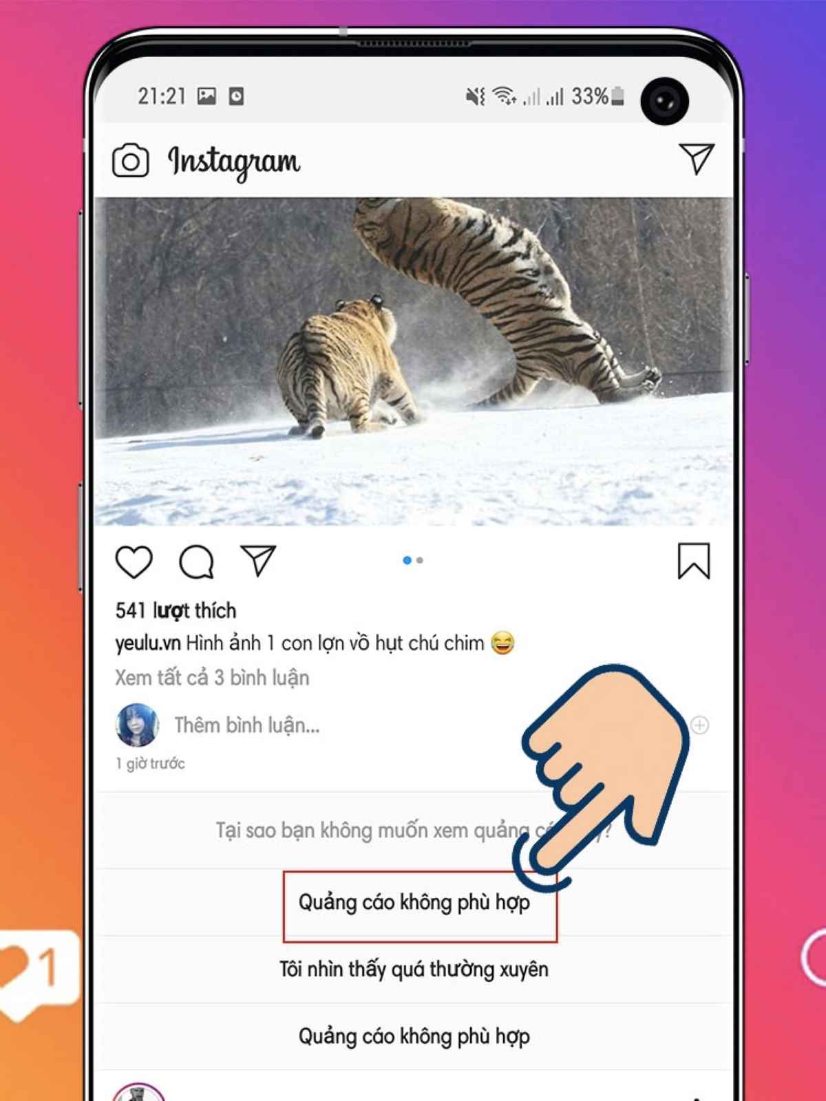 Cách chặn quảng cáo trên Instagram trực tiếp từ Trang chủ (News Feed) bước 2