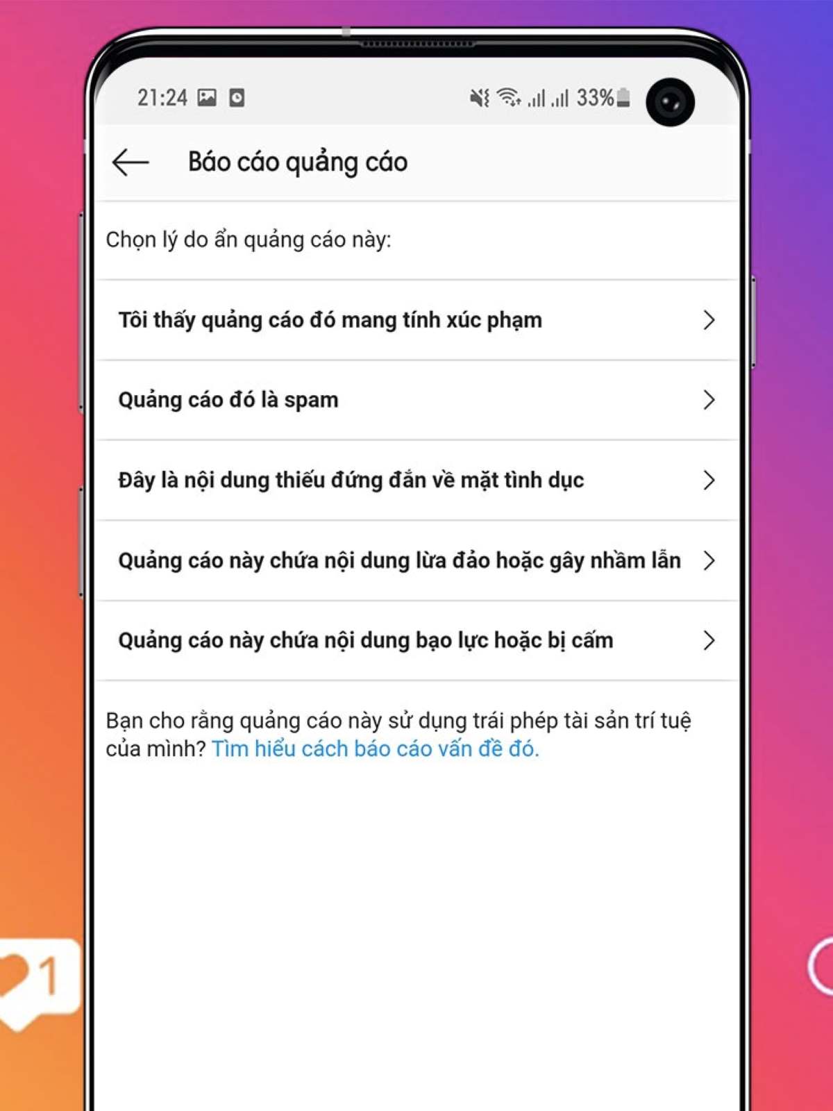 Cách chặn quảng cáo trên Instagram trực tiếp từ Trang chủ (News Feed) bước 3