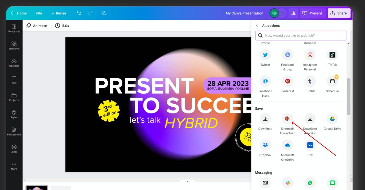 Cách chia sẻ powerpoint thiết kế trên Canva