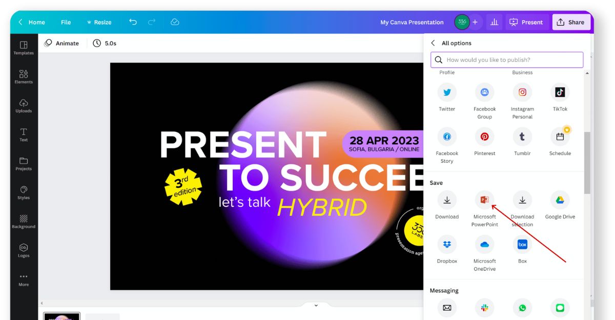 Cách chuyển canva sang powerpoint
