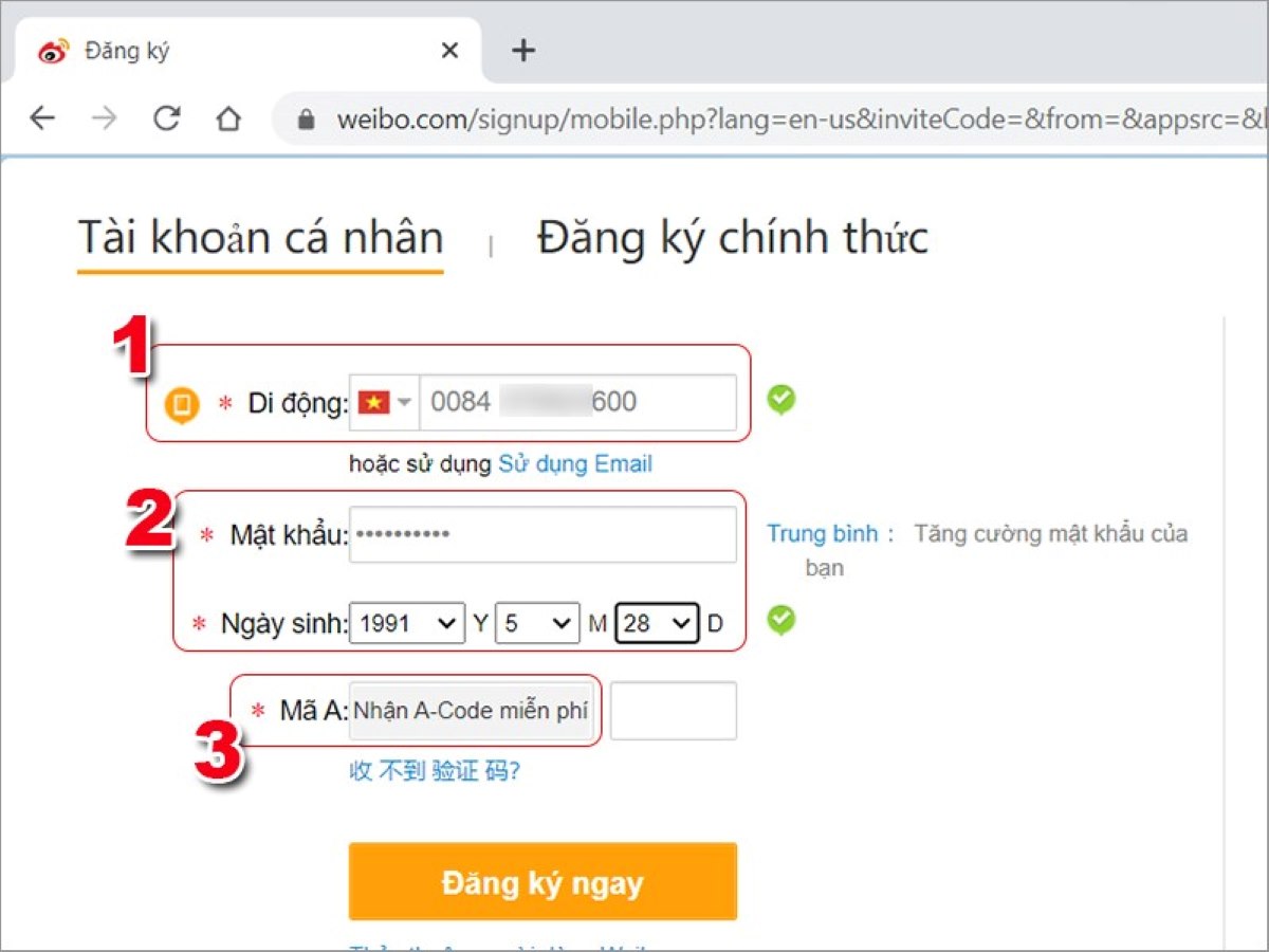 Cách đăng ký Weibo trên máy tính bước 3