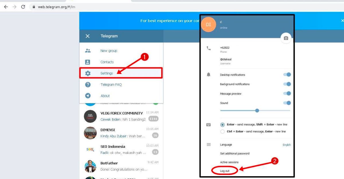 Cách đăng xuất Telegram trên máy tính
