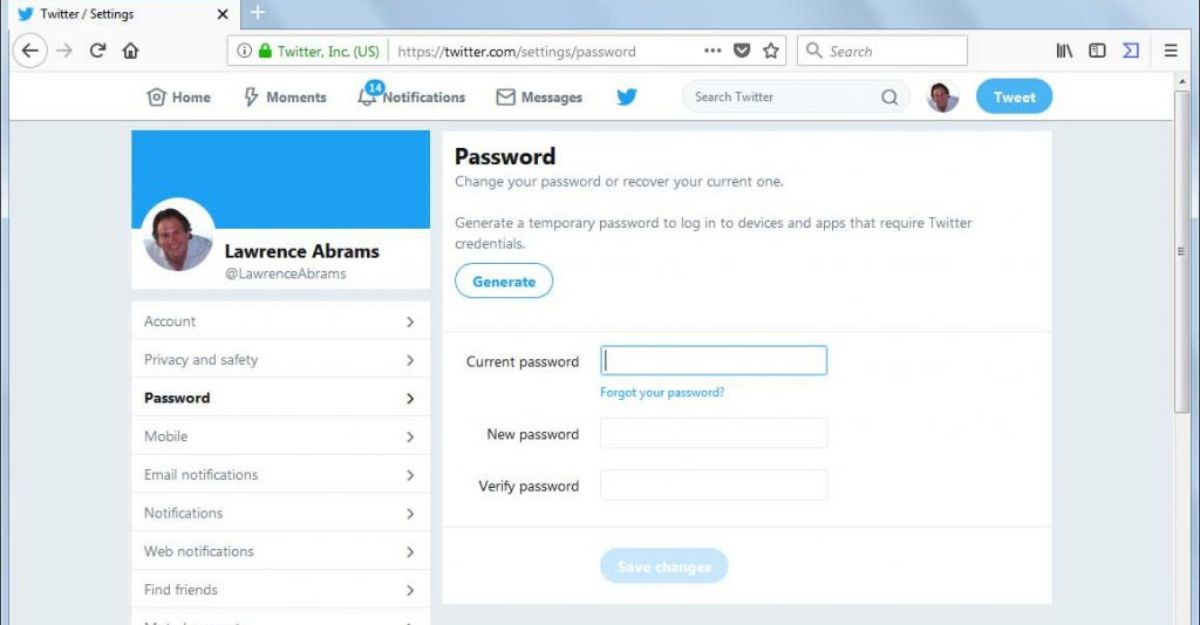 Cách đổi mật khẩu Twitter trên máy tính