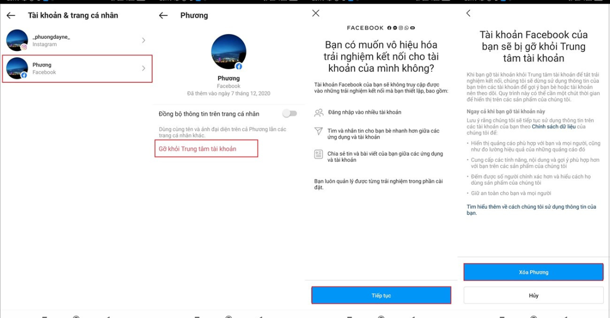 Cách huỷ liên kết instagram với facebook trên điện thoại
