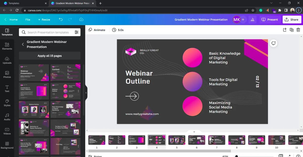 Cách làm powerpoint trên Canva dựa trên template có sẵn