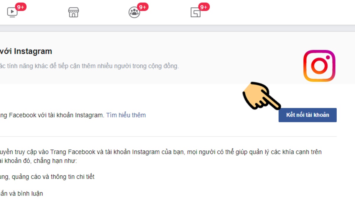 Cách liên kết Instagram với Fanpage Facebook bước 3