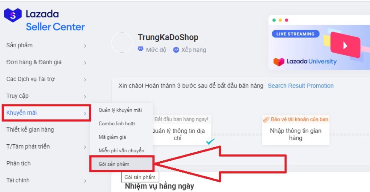 Cách tạo mã giảm giá trên lazada qua gói sản phẩm