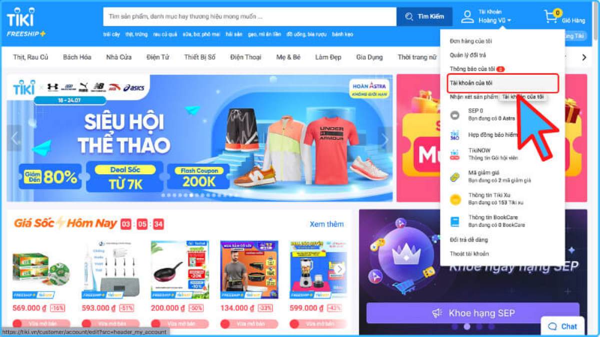 Cách thay đổi email trên Tiki bước2