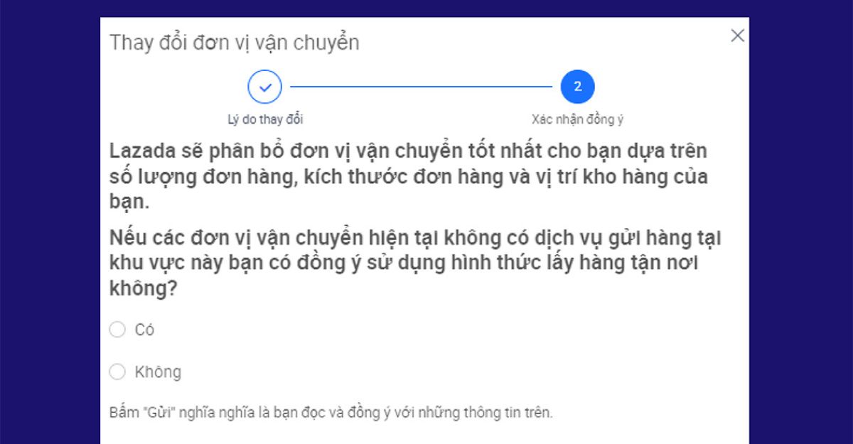 Cách thay đổi hình thức vận chuyển trên Lazada