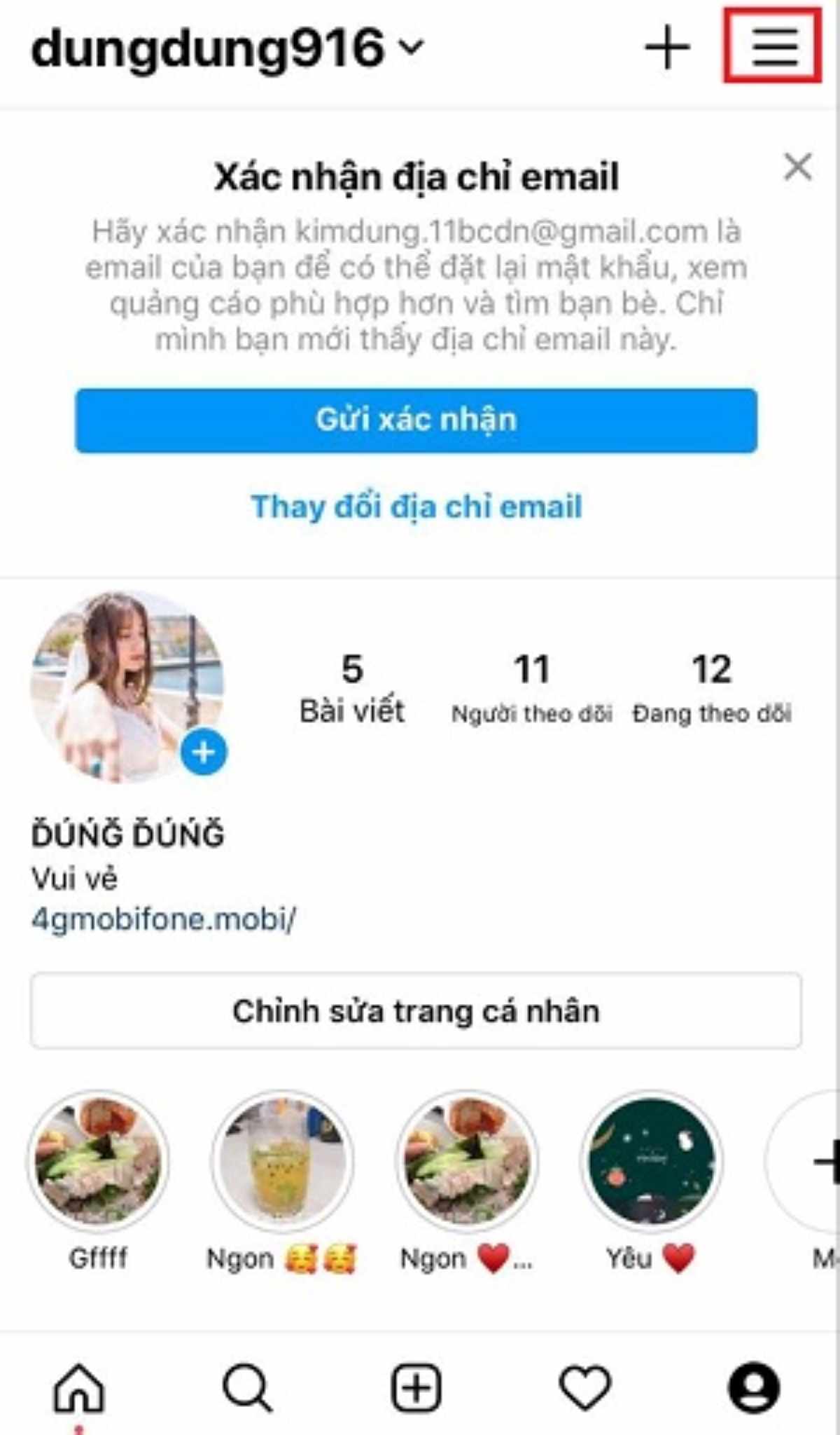Cách xem kho lưu trữ tin trên instagram trên điện thoại bước 2
