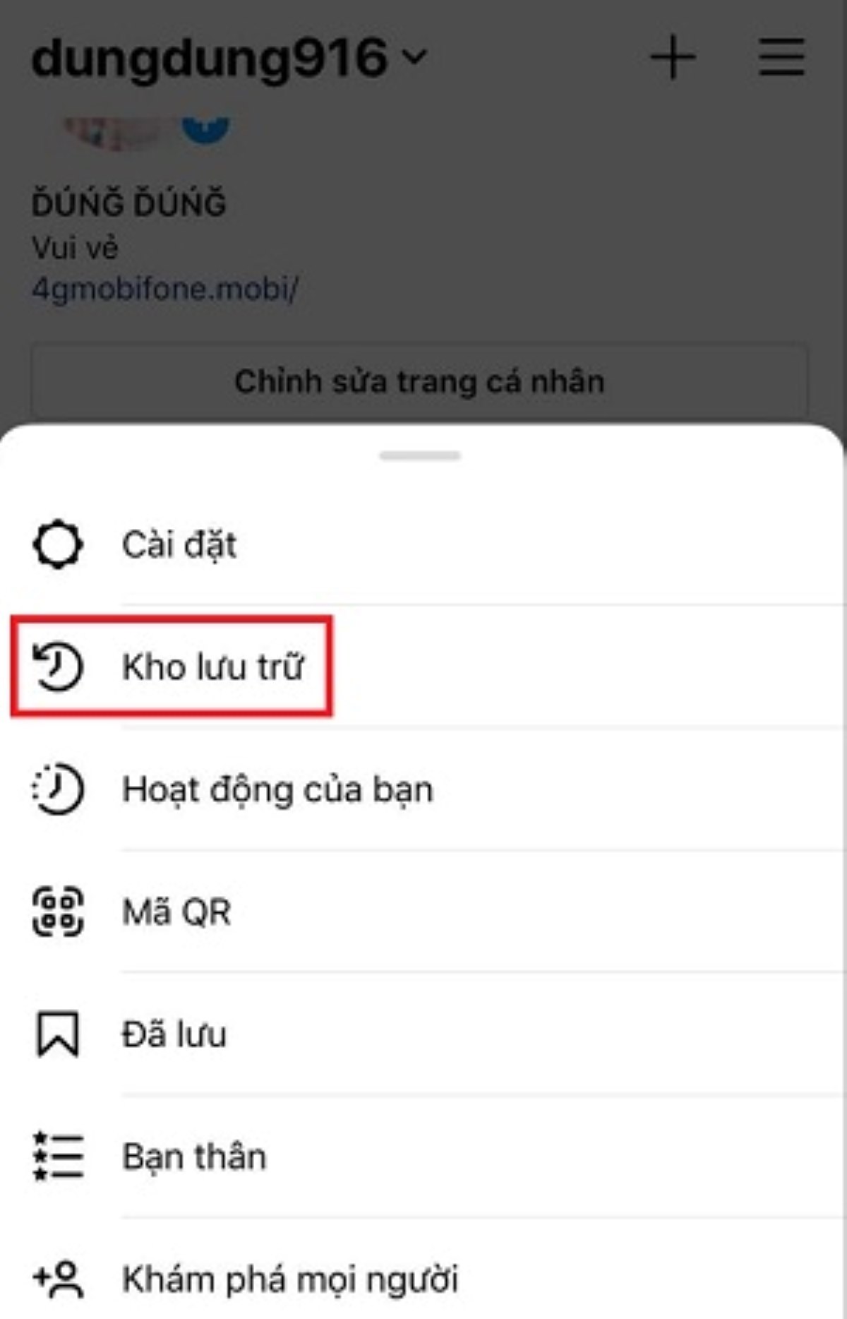 Cách xem kho lưu trữ tin trên instagram trên điện thoại bước 3