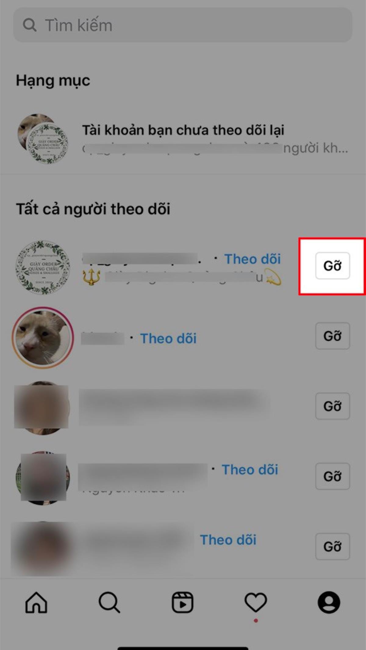 Cách xoá người theo dõi trên Instagram bằng điện thoại bước 3