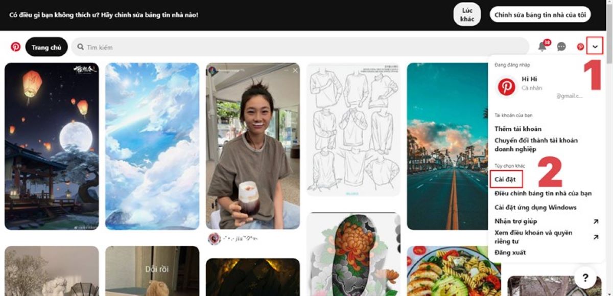 Cách xóa tài khoản Pinterest trên máy tính bước 2
