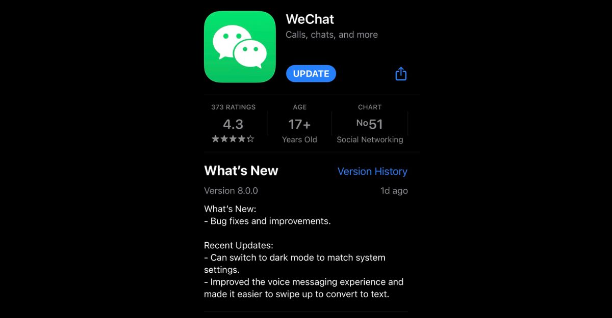 Cập nhật phần mềm - WeChat không gọi video được