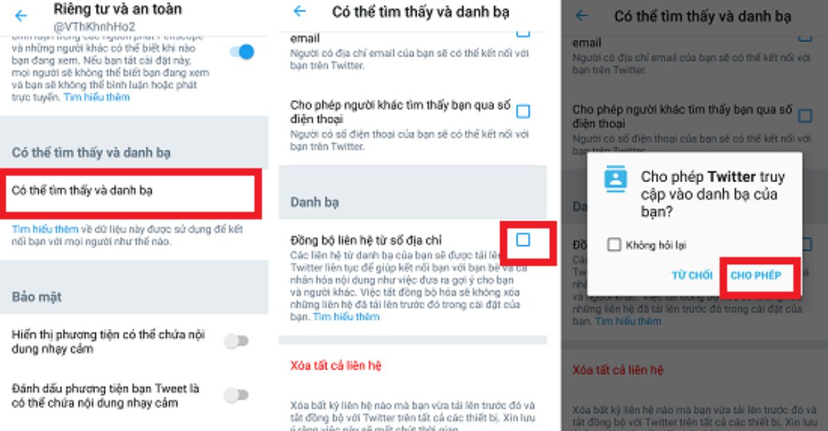 Đồng bộ danh bạ Twitter với điện thoại