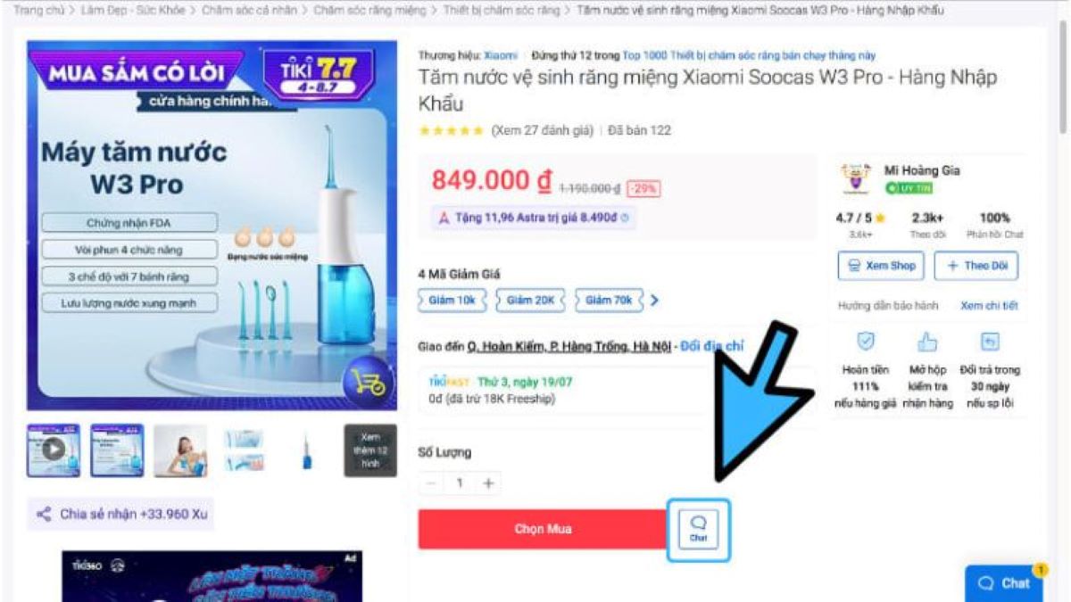 Hướng dẫn cách chat với shop trên Tiki bước 2